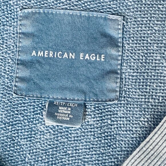 American Eagle Cropped Oversize French Terry V-Neck Hoodie XS Blue #319i - Picture 12 of 16